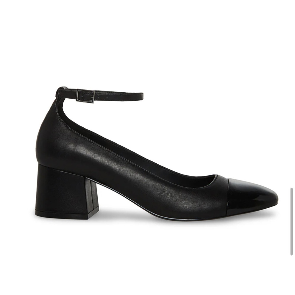 Steve Madden Black Ankle Strap Eli Patent Leather Heels